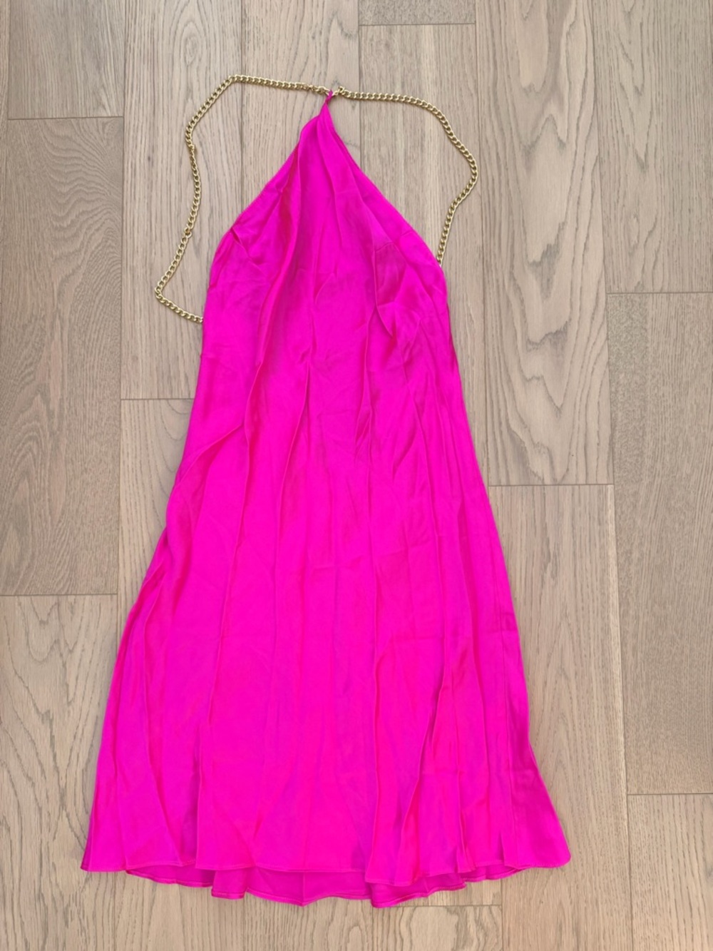 Amanda Uprichard Hot Pink Dress with Gold Chain shoulder Strap